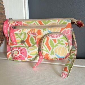 Lily Bloom Pink and Orange wristlet Vibrant Floral Design